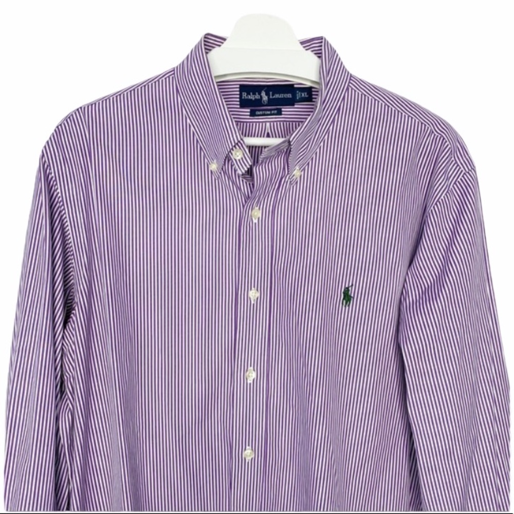RALPH LAUREN Purple White Pinstripe Dress Shirt XL - Picture 1 of 7